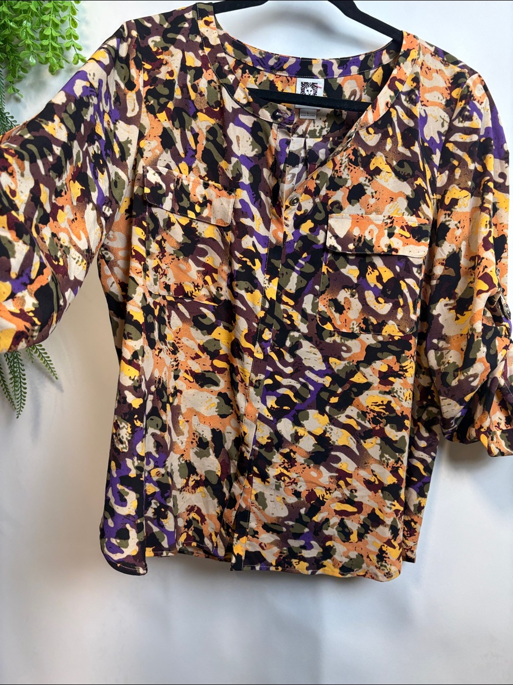 Anne Klein Purple and Orange Abstract Blouse